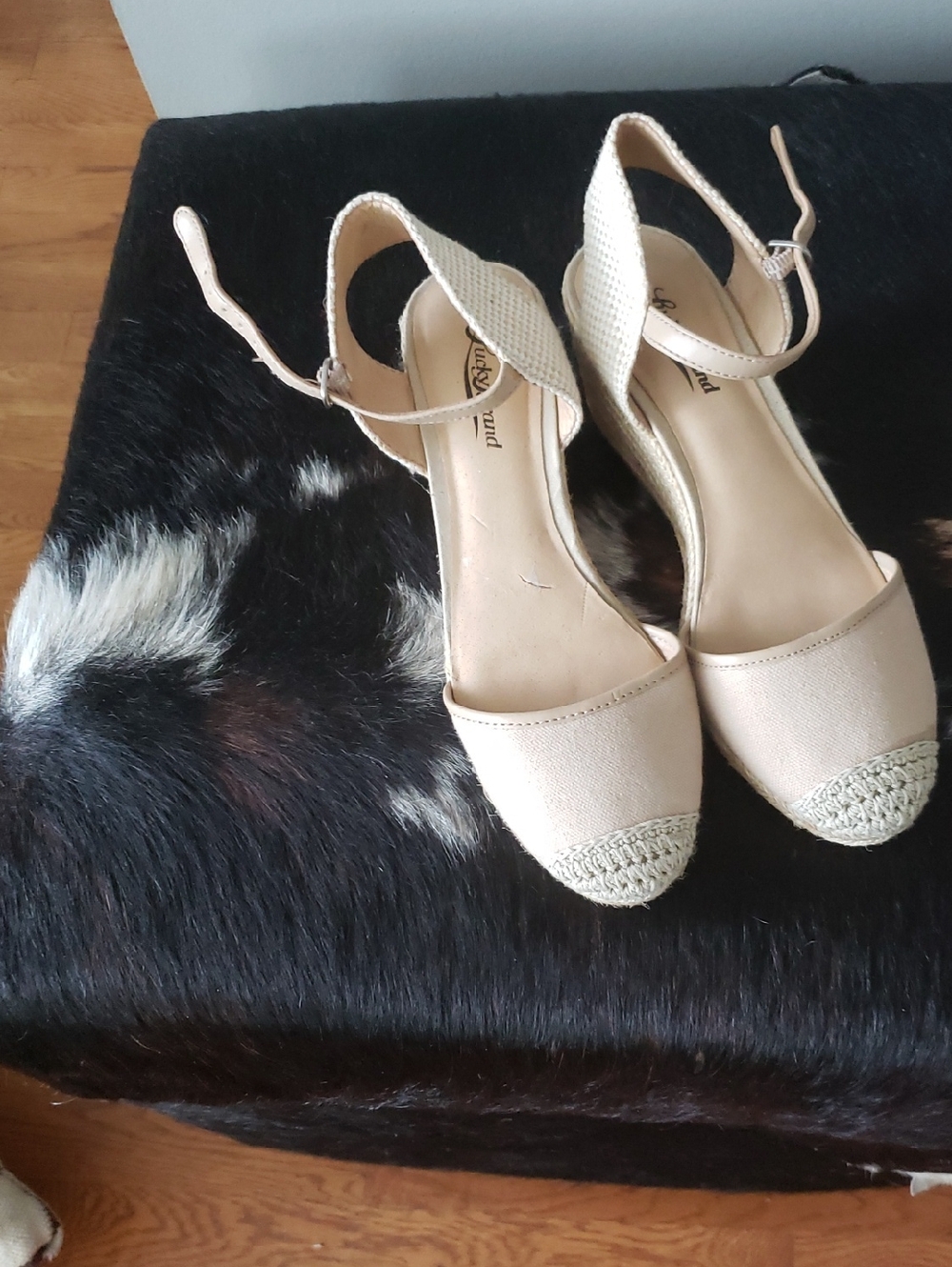 Lucky Brand Beige Espadrille Ankle-Strap Wedges